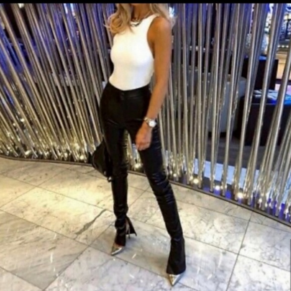 Long Length, High Waist Faux Leather Slit Ankle Zara Pants - Picture 3 of 12